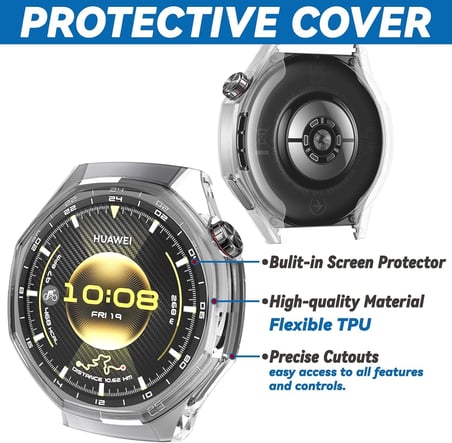 Rongep [Soft-Case] Huawei Watch GT6 Pro 46mm için 360° Kasa Koruyucu Yumuşak TPU Kılıf Dokunmatik ve Netliği Etkilemeyen Darbelere Karşı Huawei Watch GT6 Pro 46mm Ekran Koruyuculu Kılıf (Şeffaf)