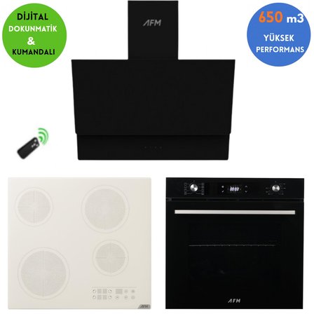 Alveus AFM Serisi Fredo Vitro. Elektrikli Cam Siyah Ankastre Set ( V6-05 Beyaz + FM7700 + FM3400B )
