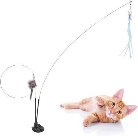 ® Vantuzlu Tüylü Zilli Olta Kedi Oyuncağı