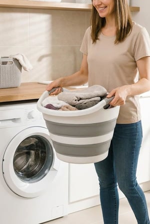 14 Litre Yuvarlak Katlanabilir Akordiyon Çamaşır Selesi İstiflenebilir Kova Çift Kulplu Katlanır Çamaşır Sepeti Çok Amaçlı Plastik Kova