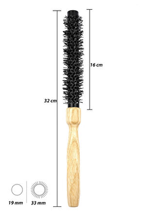 Ahşap Saplı Seramik + İyonik Extra Uzun Termal Kırık Fön Saç Fırçası 19 mm