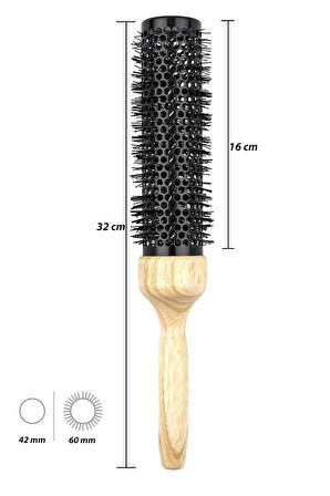 Ahşap Saplı Seramik + İyonik Extra Uzun Termal Kırık Fön Saç Fırçası 42 mm
