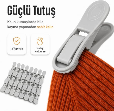 SOGUD Çamaşır Mandalı 24 Adet - İz Yapmaz Kırılmaz Plastik Mandal Seti - Yaysız Paslanmaz Tasarım - Güçlü Tutuşlu Kaydırmaz Dişli Çamaşır Klipsi - Beyaz ve Gri Renkli
