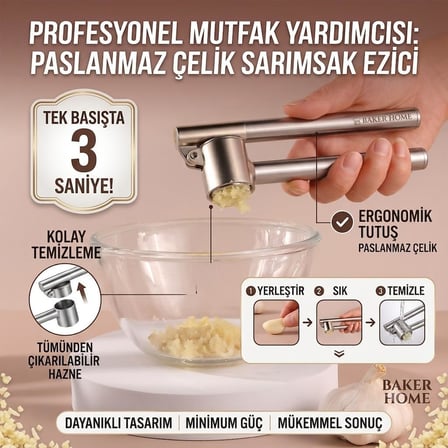 Sarımsak Ezici, Paslanmaz Çelik, Gümüş, 18 x 5 x 3 cm