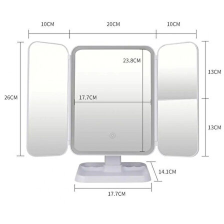 Miracle Omni® 2 Kapaklı,3 Farklı Dokunmatik Led Ayarlı USB Şarj ile Şarj Olabilen Makyaj Aynası