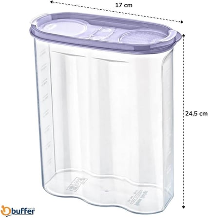 ® 2 Kapaklı Ölçekli Erzak Kuru Gıda Saklama Kutusu Kabı 2,4 Litre-SA940