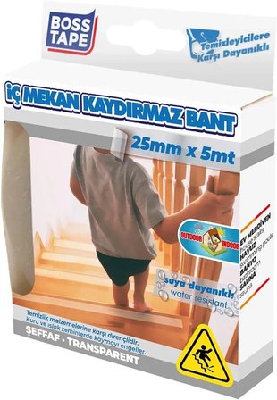 Boss Güvenli Yüzey Zemin Kaydirmaz Bant, 25 mm x 5 m, Seffaf