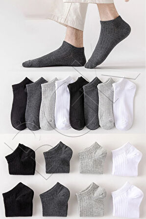 Unisex 8 Çift Pamuklu Basic Derbili Çorap (Siyah-Beyaz)