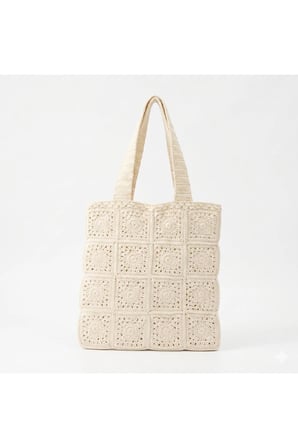 Retro Tasarım El Örgüsü Granny Square Plaj ve Günlük Omuz Çantası