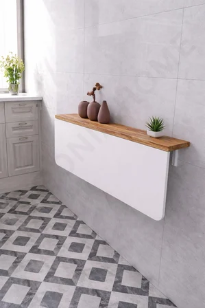 60x110 cm Katlanır Açılır Kapanır Duvara Monte Masa Oval Köşeli Çam Beyaz Çift Renkli