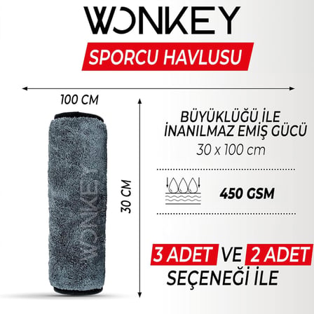 Sporcu Fitness Antreman Havlusu 30x100 cm, Ultra Hafif ve Hızlı Kuruyan Mikrofiber Spor Havlu, Gym Boks Pilates Tenis Havlusu (2 Adet 30x100, Gri)