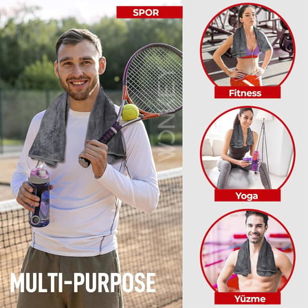 Sporcu Fitness Antreman Havlusu 30x100 cm, Ultra Hafif ve Hızlı Kuruyan Mikrofiber Spor Havlu, Gym Boks Pilates Tenis Havlusu (2 Adet 30x100, Gri)