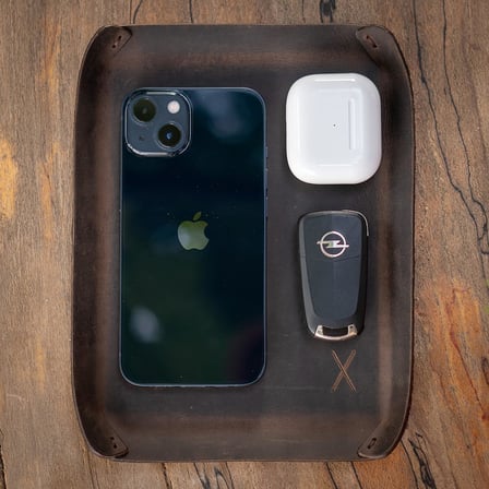 Masaüstü Organizer, Toplayıcı, Hakiki Deri Vale Tepsisi, Telefon pedi, Deri Sümen, Deri Pad, Deri Kase, Zarf ve Mektup Tepsisi, vallet tray, catch it all tray, leather (Kestane - Koyu Kahverengi)