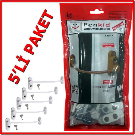 Kablolu Pvc Pencere Kilidi, 5'Li Set