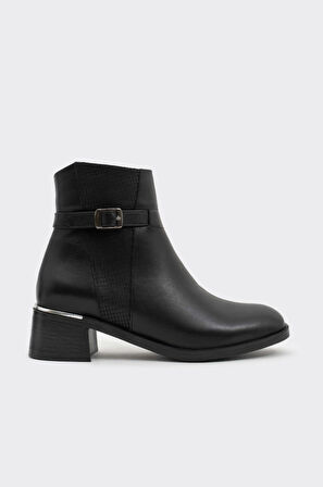 Hakiki Deri Kısa Topuklu Fermuarlı Kadın Bot 