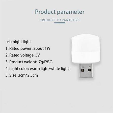 Gece USB Işıkları, Mini LED Ampul, Takılabilir, Sıcak Beyaz, Kompakt, Yatak Odası, Banyo, Çocuk Odası, Koridor, Mutfak Araba için USB Atmosfer Işığı (4 Beyaz Işık)