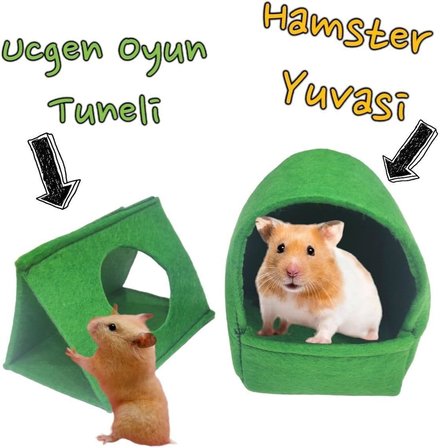 Hamster Keçe Yuva Ve Üçgen Oyun Tüneli - Doğal Malzeme, Konforlu Dinlenme &amp; Eğlenceli Aktivite