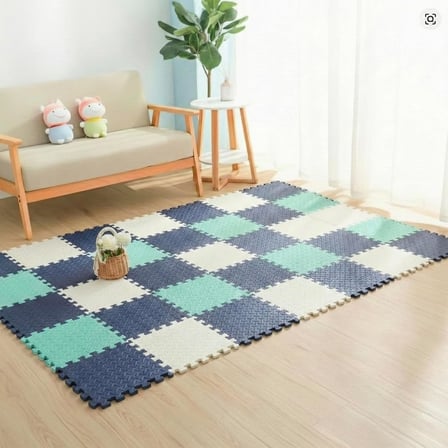 9 Parça Set 33x33 13mm Tatami 100x100 Kurulumlu Oyun Spor Halısı Minderi Puzzle Minder Zemin Kaplama (mavi-pembe-beyaz)