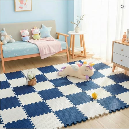 9 Parça Set 33x33 13mm Tatami 100x100 Kurulumlu Oyun Spor Halısı Minderi Puzzle Minder Zemin Kaplama (mavi-pembe-beyaz)