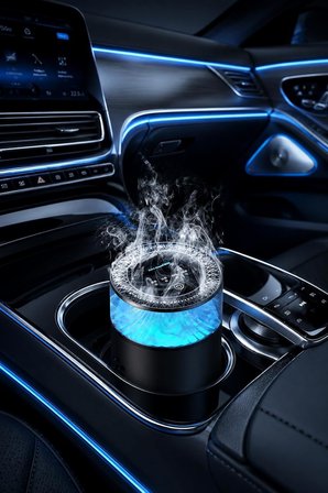 RGB Otomatik Buharlı Araç Parfümü Aromalı Koku Difüzörü Şarjlı 1000mAh Buharlı Hava Nemlendirme (Siyah-Mat)
