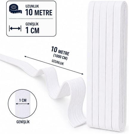 Yassı Bel Lastiği 10 Metre x 1 cm Beyaz Elastik Dikiş Lastiği Güçlü Esnek Dayanıklı İç Giyim Eşofman Pantolon Şort Etek Elbise Bebek ve Hobi Dikiş Projeleri İçin Uygun
