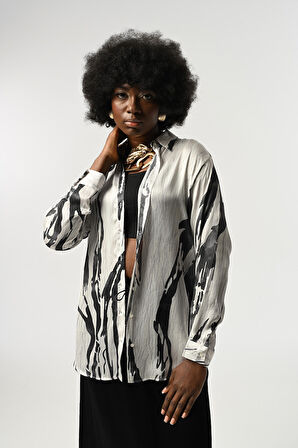 KADIN ŞERİT DESENLİ OVERSİZE KESİM GÖMLEK