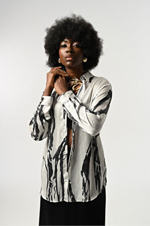 KADIN ŞERİT DESENLİ OVERSİZE KESİM GÖMLEK