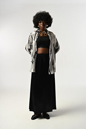 KADIN ŞERİT DESENLİ OVERSİZE KESİM GÖMLEK