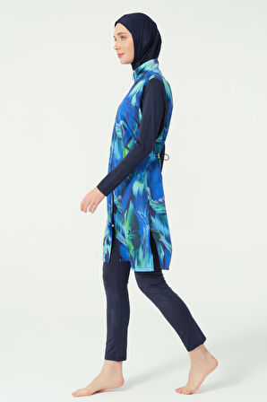 Doğa Desenli Tesettür Mayo Lacivert