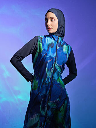 Doğa Desenli Tesettür Mayo Lacivert