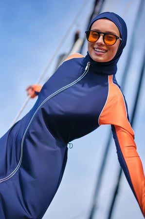 Spor Parmak Geçirmeli Uzun Tesettür Mayo
