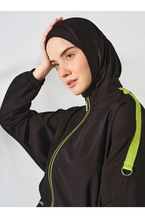 Biyeli Oversize Uzun Tesettür Mayo - Siyah -