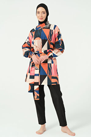 Desenli Oversize Tesettür Mayo Siyah