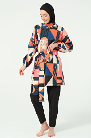 Desenli Oversize Tesettür Mayo Siyah