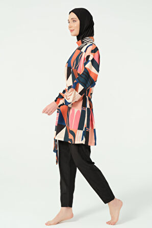 Desenli Oversize Tesettür Mayo Siyah