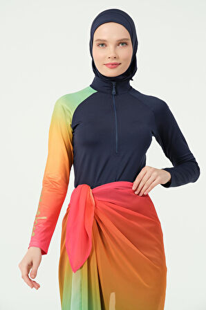 Ombre Desenli Etek Pareo Lacivert