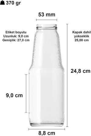 1000 ml Şeffaf Meyve Suyu Şişesi, Meşrubat, Limonata Şişesi Metal Kapaklı 1000 Cc Boş Cam Şişe (6, Siyah Kapak, 1000, Mililitre)