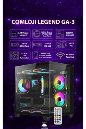 GA LEGEND-3 Gaming PC | RTX 5060 8GB + Ryzen 9 9900X | 16GB DDR5 RAM | 512GB SSD Hazır Sistem