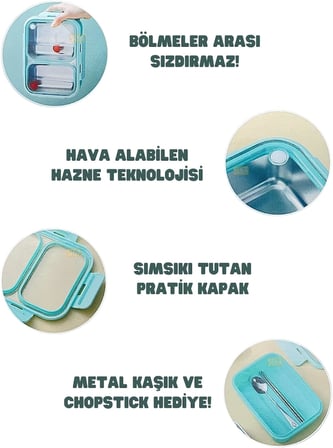 Vagonlife Bento 700ml Lunchbox Tek Katlı 2 Bölmeli Çelik Sefer Tası Yemek Kutusu (Pembe)