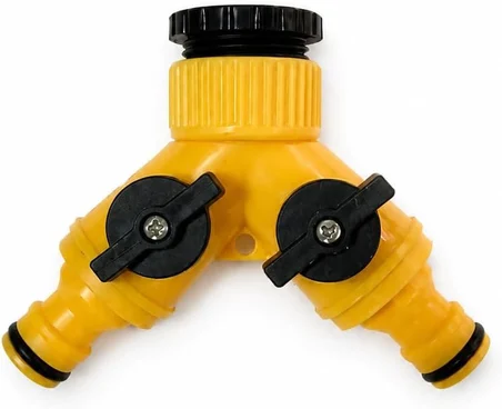 Çift Çıkışlı Vanalı Musluk Adaptörü, 1/2 ve 3/4 Uyumlu, Sarı, DMX4279