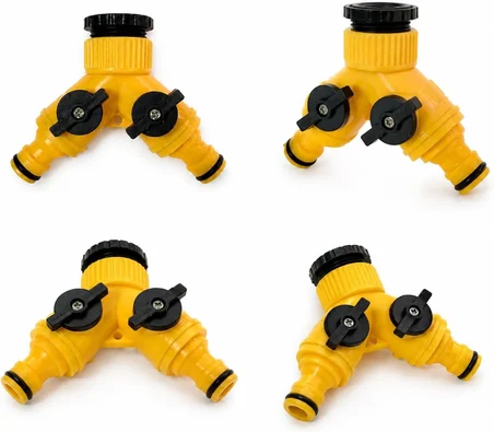 Çift Çıkışlı Vanalı Musluk Adaptörü, 1/2 ve 3/4 Uyumlu, Sarı, DMX4279