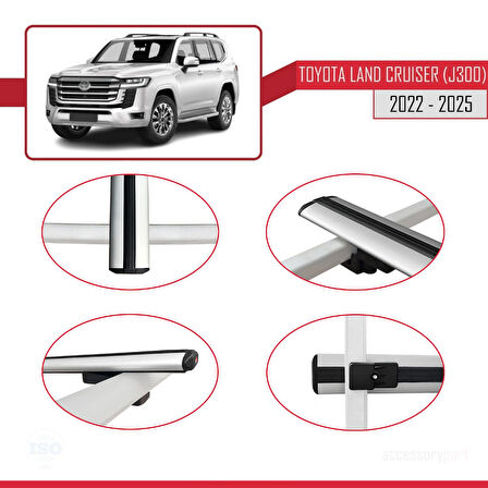 Toyota Land Cruiser (J300) 2022 ve Sonrası ile Uyumlu BASIC Model Ara Atkı Tavan Barı Gri 2 Adet