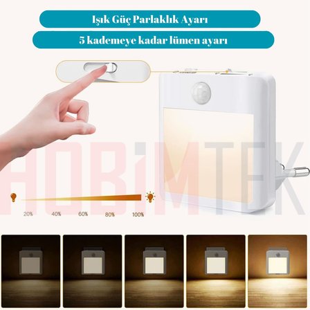 Akıllı Hareket Sensörlü LED Gece Lambası 2700K Fişe Takılan Hareket Sensörlü Güç Ayarlı Led Işık L001