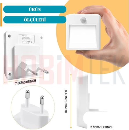 Akıllı Hareket Sensörlü LED Gece Lambası 2700K Fişe Takılan Hareket Sensörlü Güç Ayarlı Led Işık L001