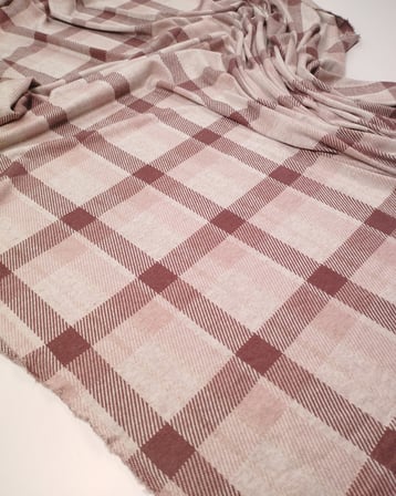 Pembe Bordo Ekru Ekoseli Jakarlı İnterlok Kumaş Esnek Yumuşacık Hırkalık & Kazaklık En: 140cm