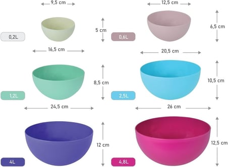 6 Parça Plastik Karıştırma Kaseleri, Renkli Servis Kaseleri, Salata Kasesi, Iç Içe Geçebilir Kaseler