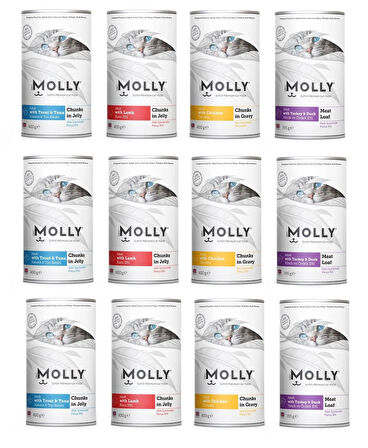 Molly 4 Çeşit Karma Kedi Konservesi 400 Gr. X 12 Adet