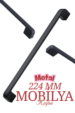 10 Adet Radius Siyah Metal Mobilya Kulpu 224 mm 22,4 cm Uyumlu Modern Mutfak Dolabı Çekmece Kulbu