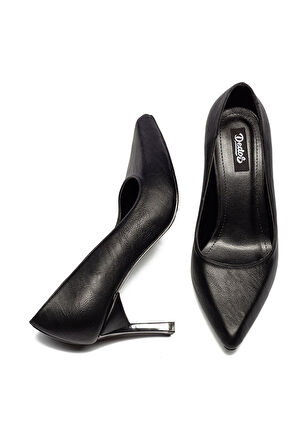 Kadın Sivri Kırışık Royal Kalın Yüksek Topuklu Stiletto Ayakkabı 225