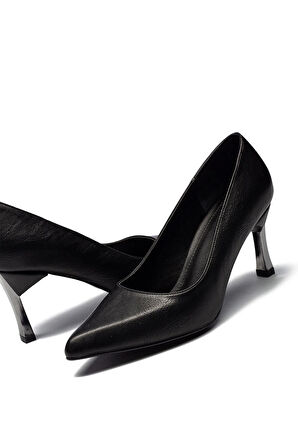 Kadın Sivri Kırışık Royal Kalın Yüksek Topuklu Stiletto Ayakkabı 225
